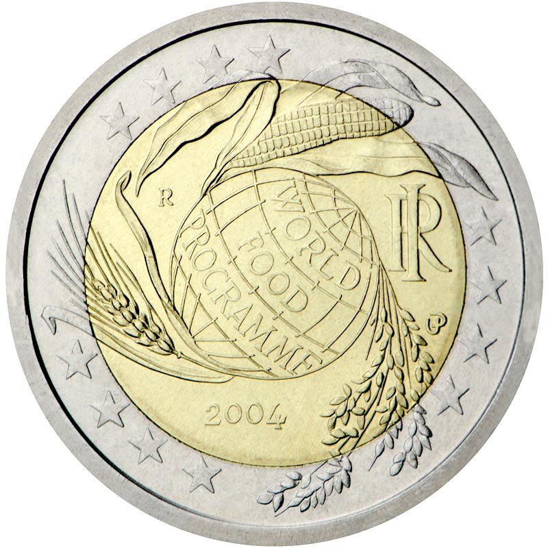 Image of 2 euro coin - Fifth Decade of the World Food Programme | Italy 2004