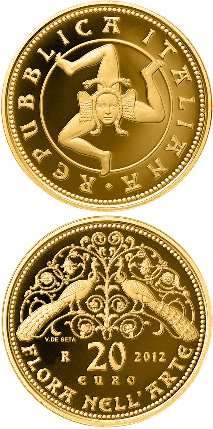 Image of 20 euro coin - Flora in the Art - Middel age | Italy 2012.  The Gold coin is of Proof quality.