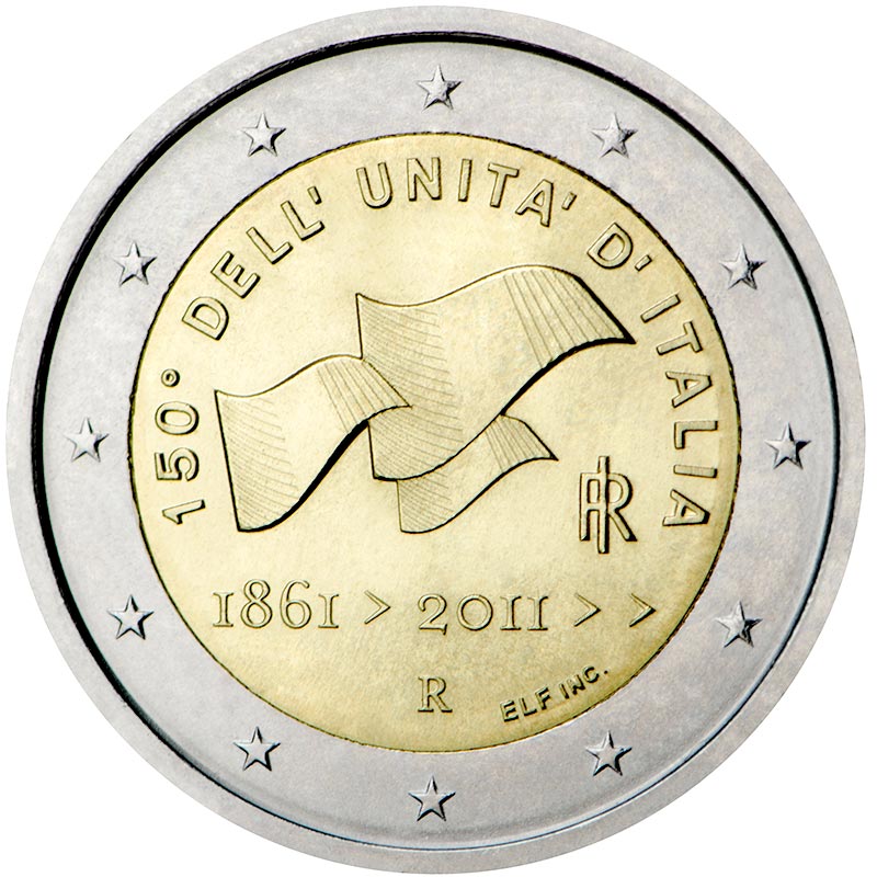 Image of 2 euro coin - 150th anniversary of unification of Italy  | Italy 2011