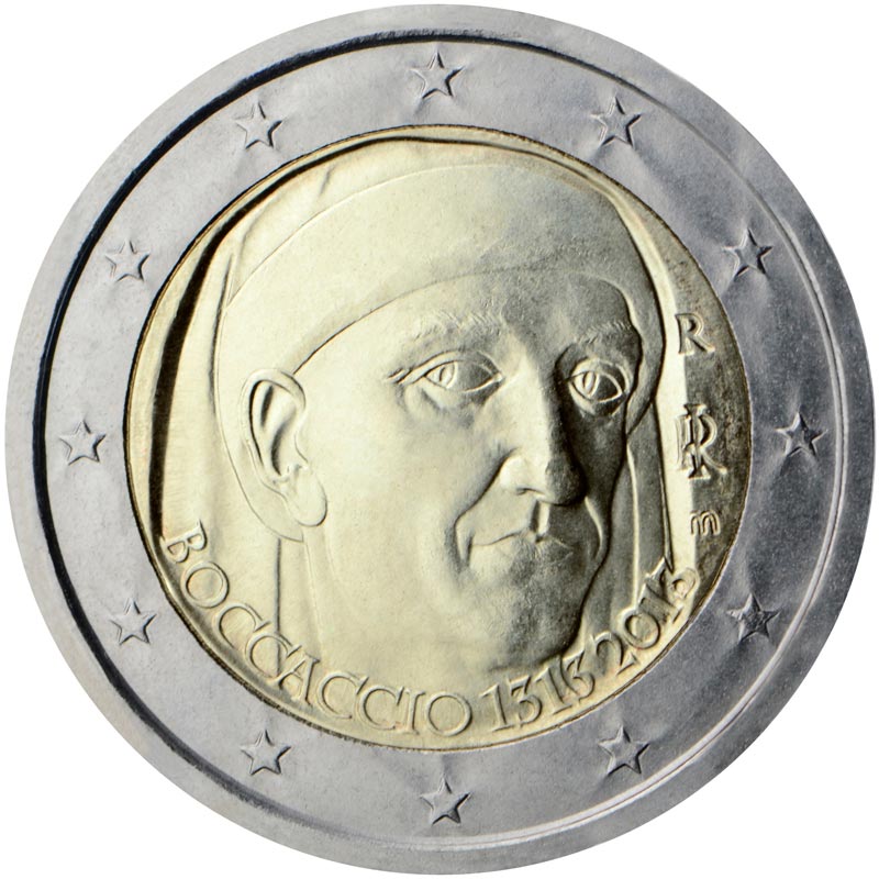 Image of 2 euro coin - 700th Anniversary of the Birth of Giovanni Boccaccio | Italy 2013