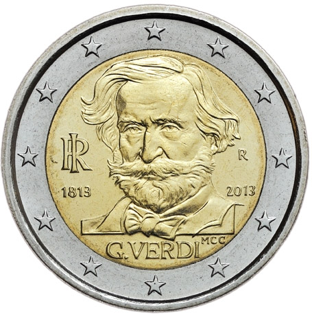 Image of 2 euro coin - 200th Anniversary of the Birth of Giuseppe Verdi | Italy 2013