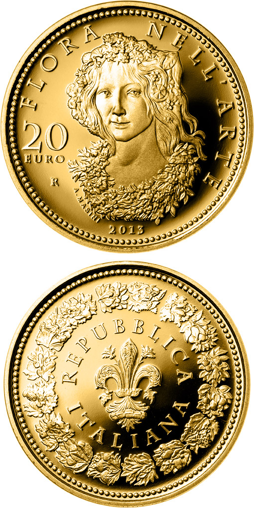 Image of 20 euro coin - Flora in the Art: The Renaissance | Italy 2013.  The Gold coin is of Proof quality.