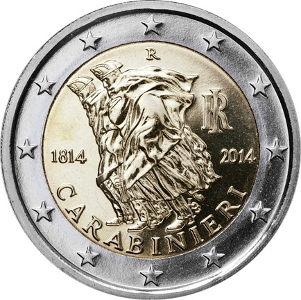 Image of 2 euro coin - 200th Anniversary of the Carabinieri | Italy 2014