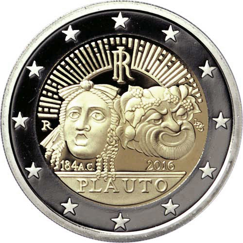 Image of 2 euro coin - 2200th Anniversary of the Death of Tito Maccio Plauto | Italy 2016