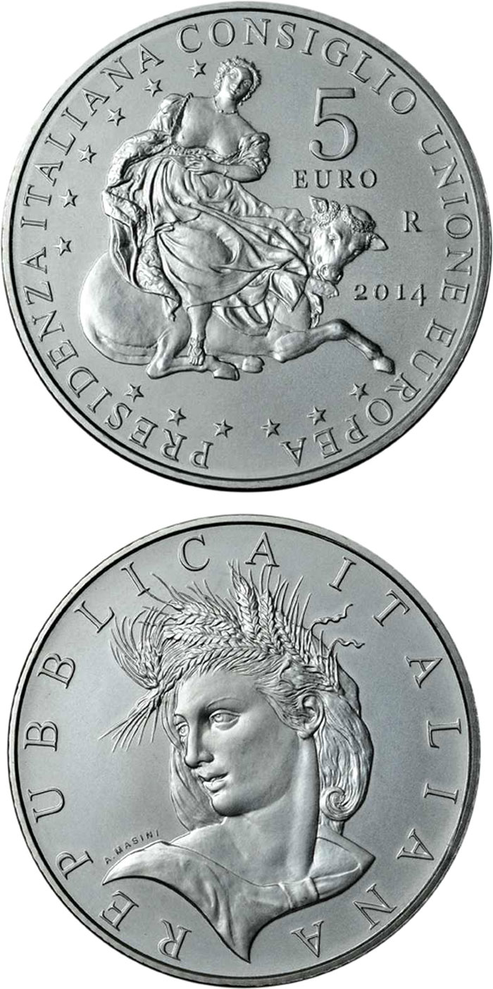 Image of 5 euro coin - Italian Presidency of the Council of the EU | Italy 2016