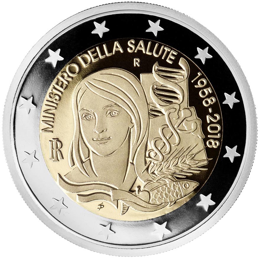 Image of 2 euro coin - 60 Years of the Ministry of Health | Italy 2018