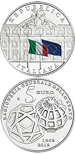 5 euro coin 150th Anniversary of the foundation of the General Accounting Office of the State | Italy 2019