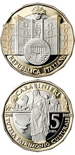 5 euro coin 50th Anniversary of the foundation of the Carabinieri Command for the Protection of Cultural Heritage | Italy 2019