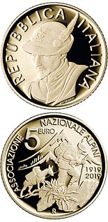5 euro coin Centenary of the National Alpine Association | Italy 2019