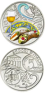 5 euro coin Sicilia, cannolo e passit | Italy 2021