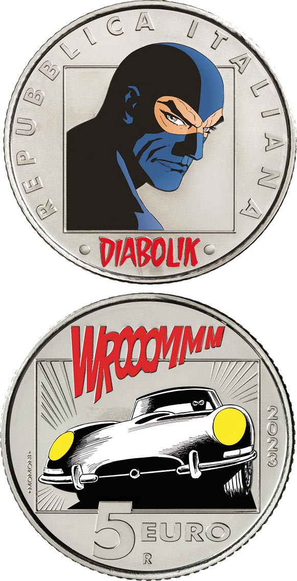 Image of 5 euro coin - Diabolik - DIABOLIK | Italy 2023.  The Copper–Nickel (CuNi) coin is of BU quality.