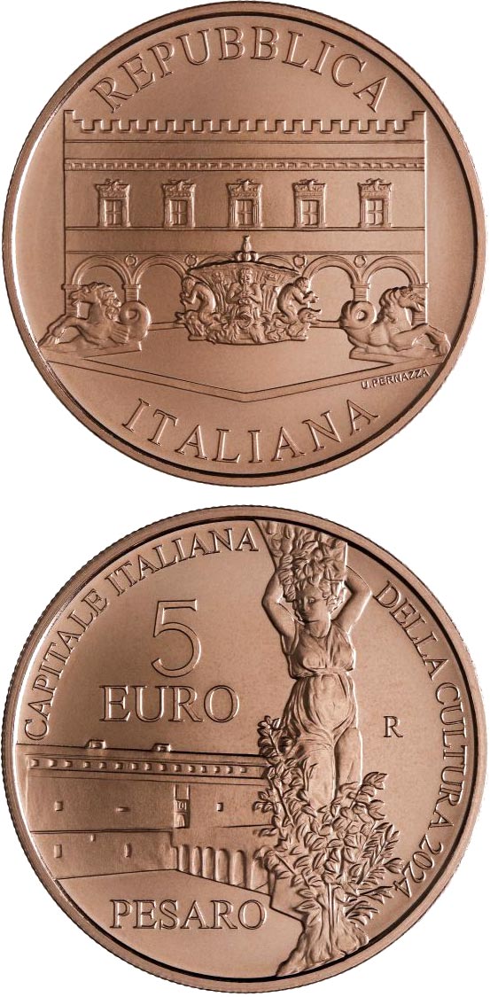 Image of 5 euro coin - Italian Cultural Capitals: Pesaro | Italy 2024