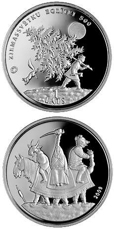 Image of 1 lats coin - Christmas tree | Latvia 2009.  The Silver coin is of Proof quality.