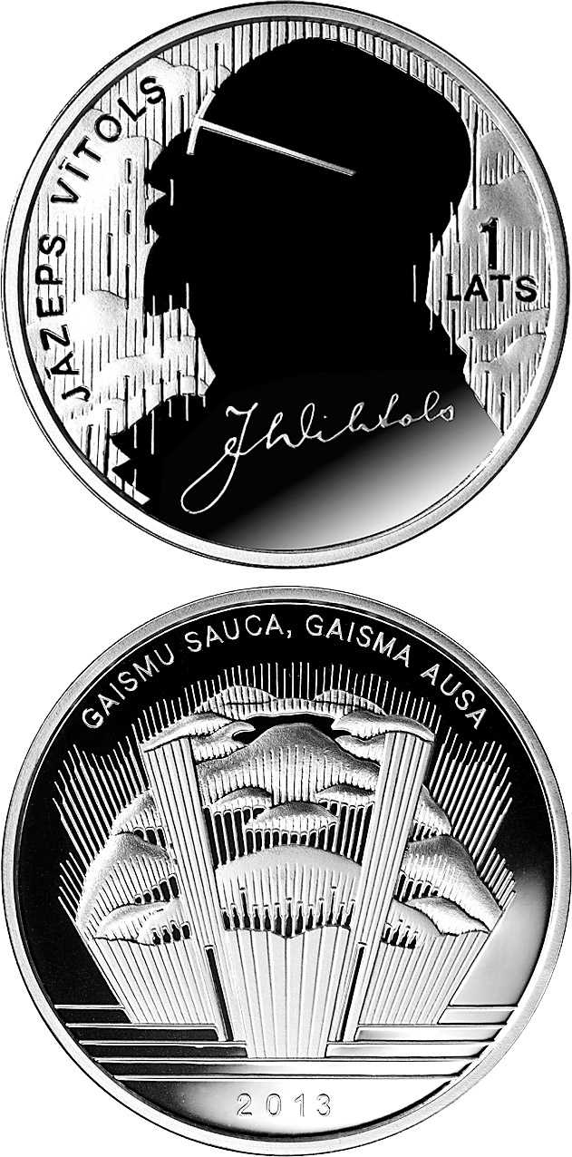 Image of 1 lats coin - Jāzeps Vītols | Latvia 2013.  The Silver coin is of Proof quality.