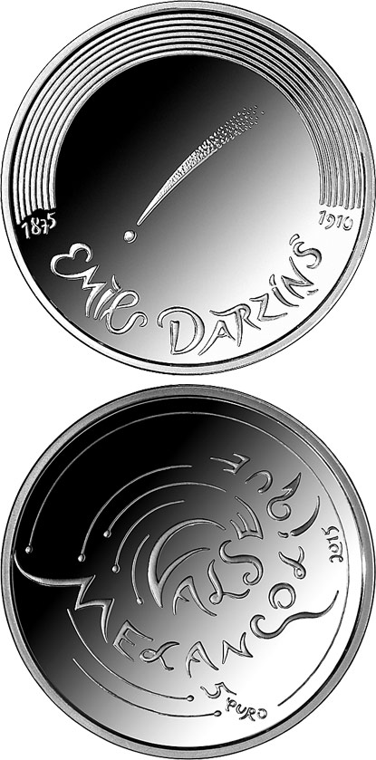 Image of 5 euro coin - Valse Mélancolique | Latvia 2015.  The Silver coin is of Proof quality.
