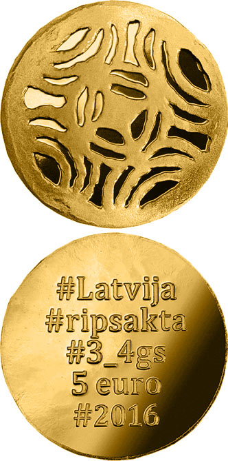 Image of 5 euro coin - Gold Brooches | Latvia 2016.  The Gold coin is of Proof quality.