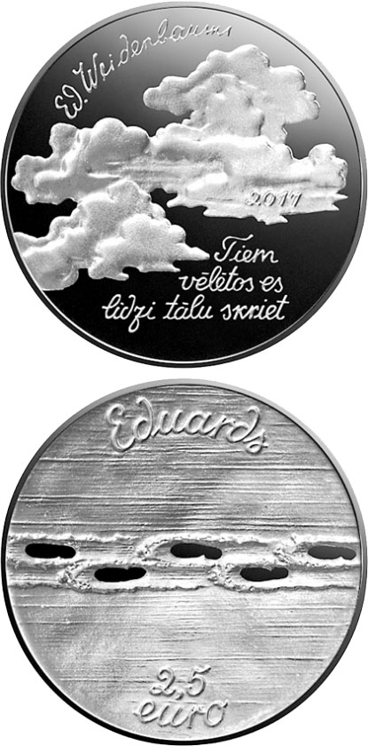 Image of 2.5 euro coin - Eduards Veidenbaums | Latvia 2017.  The Silver coin is of Proof quality.