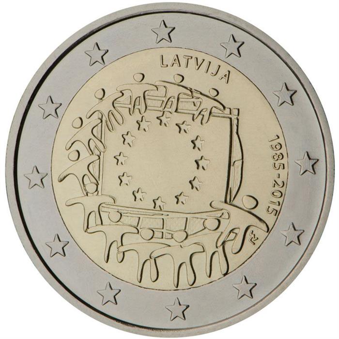 Image of 2 euro coin - The 30th anniversary of the EU flag | Latvia 2015
