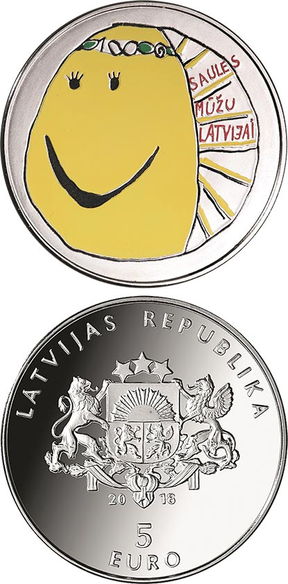 Image of 5 euro coin - My Latvia | Latvia 2018.  The Silver coin is of Proof quality.