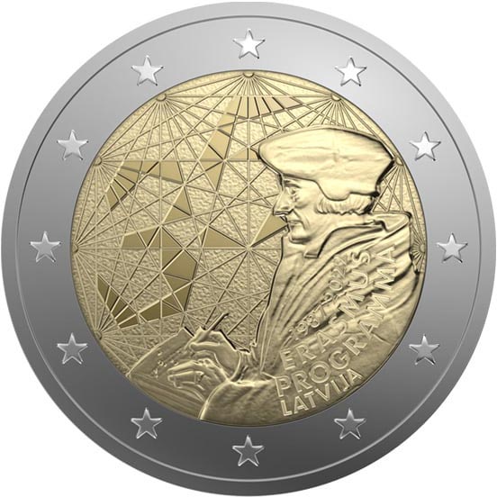 Image of 2 euro coin - 35th Anniversary of the Erasmus Programme | Latvia 2022