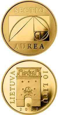 Image of 10 litas coin - Gate of Dawn (Ostra Brama)  | Lithuania 2007.  The Gold coin is of Proof quality.