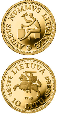 Image of 10 litas coin - History of Gold  | Lithuania 1999.  The Gold coin is of Proof quality.