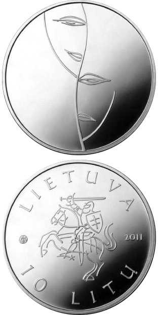 Image of 10 litas coin - Coin dedicated to theater  | Lithuania 2011.  The Silver coin is of Proof quality.