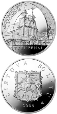 Image of 50 litas coin - Tytuvenai Architectural Ensemble  | Lithuania 2009.  The Silver coin is of Proof quality.