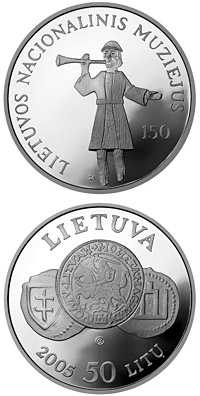 Image of 50 litas coin - 150th anniversary of the National Museum of Lithuania  | Lithuania 2005.  The Silver coin is of Proof quality.