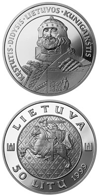 Image of 50 litas coin - Kęstutis, the Grand Duke of Lithuania | Lithuania 1999.  The Silver coin is of Proof quality.