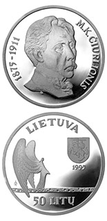 50 litas coin 120th birth Anniversary of Mikalojus Konstantinas Ciurlionis  | Lithuania 1995