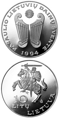 Image of 10 litas coin - World Lithuanians Song Festival  | Lithuania 1994