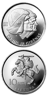 10 litas coin 60th Anniversary of the flight across the Atlantic of Steponas Darius and Stasys Girenas  | Lithuania 1993