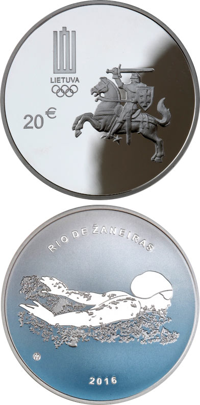 Image of 20 euro coin - The 31st Olympic Games in Rio de Janeiro | Lithuania 2016.  The Gold coin is of Proof quality.