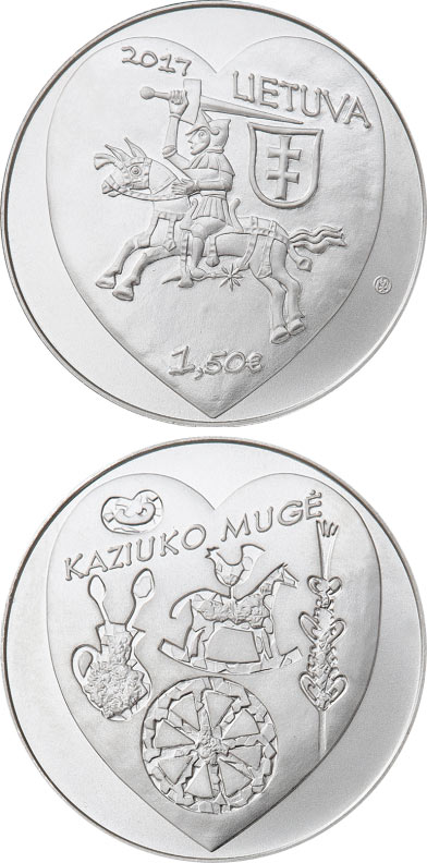 Image of 1.5 euro coin - Kaziukas Fair | Lithuania 2017.  The Copper–Nickel (CuNi) coin is of UNC quality.