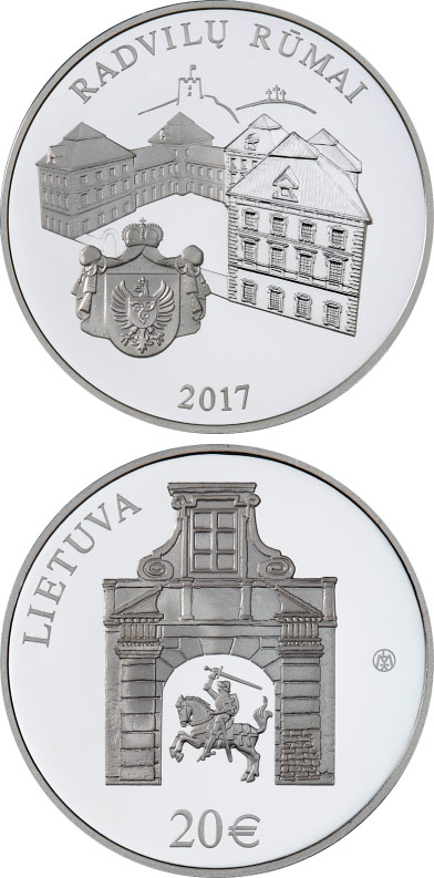 Image of 20 euro coin - Radziwiłł Palace | Lithuania 2017.  The Silver coin is of Proof quality.