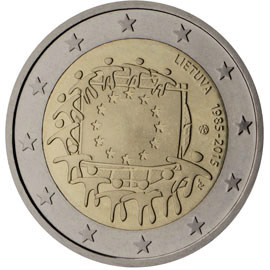 Image of 2 euro coin - The 30th anniversary of the EU flag | Lithuania 2015