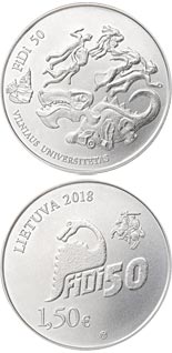 1.5 euro coin Vilnius University Physicist`s Day, FiDi 50 | Lithuania 2018