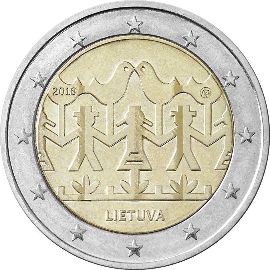 Image of 2 euro coin - Lithuanian Song and Dance Celebration | Lithuania 2018