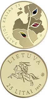 25 litas coin 25th anniversary of the Baltic Way | Lithuania 2014