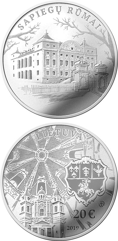 Image of 20 euro coin - Sapieha Palace | Lithuania 2019.  The Silver coin is of Proof quality.