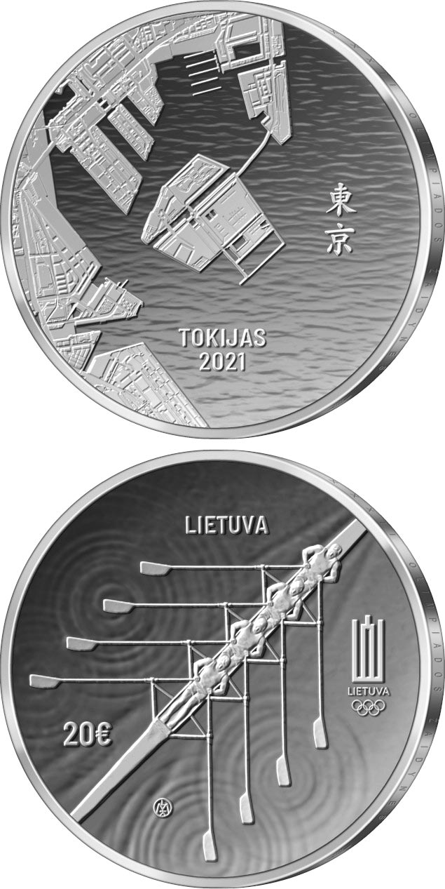 Image of 20 euro coin - XXXII Olympic Games in Tokyo | Lithuania 2020.  The Silver coin is of Proof quality.