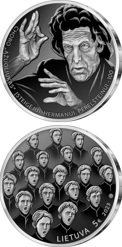 Image of 5 euro coin - 100th birth anniversary of Herman Perelstein
 | Lithuania 2023.  The Silver coin is of Proof quality.