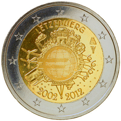 Image of 2 euro coin - Ten years of Euro  | Luxembourg 2012