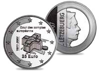 Image of 25 euro coin - 30 years European Court of Auditors  | Luxembourg 2007.  The Silver coin is of Proof quality.