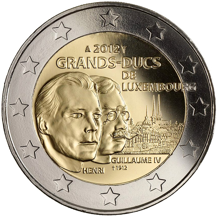 Image of 2 euro coin - 100th Anniversary of the death of the William IV | Luxembourg 2012