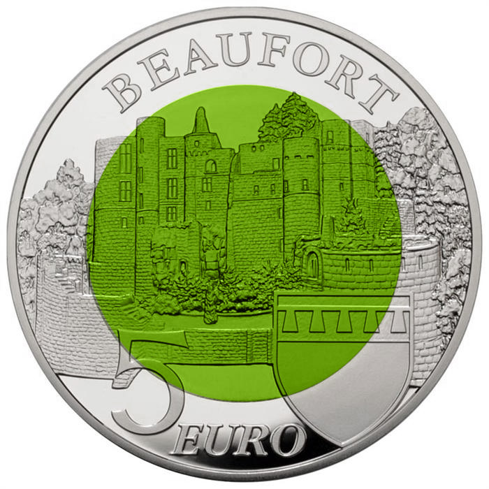 Image of 5 euro coin - Beaufort | Luxembourg 2013.  The Bimetal: silver, niobium coin is of BU quality.