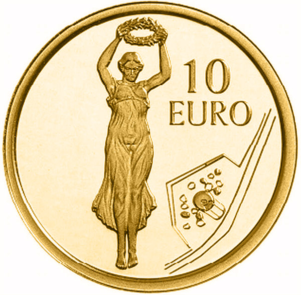 Image of 10 euro coin - Gëlle Fra - Golden Lady | Luxembourg 2013.  The Gold coin is of Proof quality.
