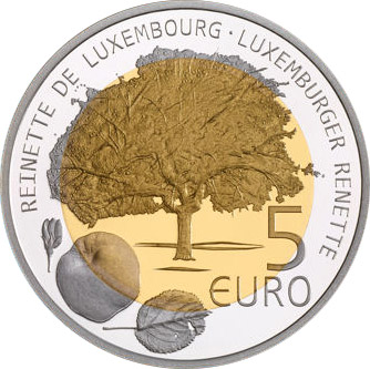 Image of 5 euro coin - Reinnete | Luxembourg 2014.  The Bimetal: silver, nordic gold coin is of Proof quality.