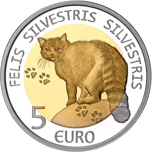 Image of 5 euro coin - Wildcat | Luxembourg 2015.  The Bimetal: silver, nordic gold coin is of Proof quality.